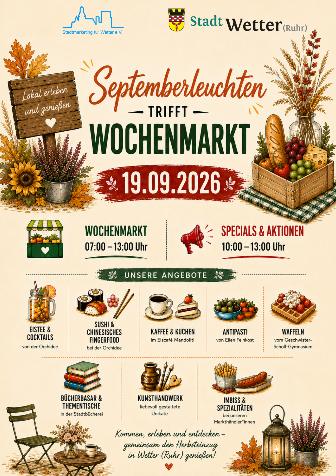 Veranstaltungsplakat Septemberleuchten auf dem Wochenmarkt